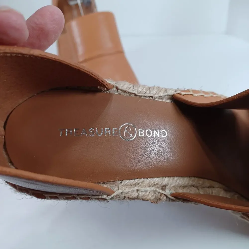 Treasure & Bond SANNIBEL Jute Wedge Sandal Size 7.5 Tan Leather Strappy